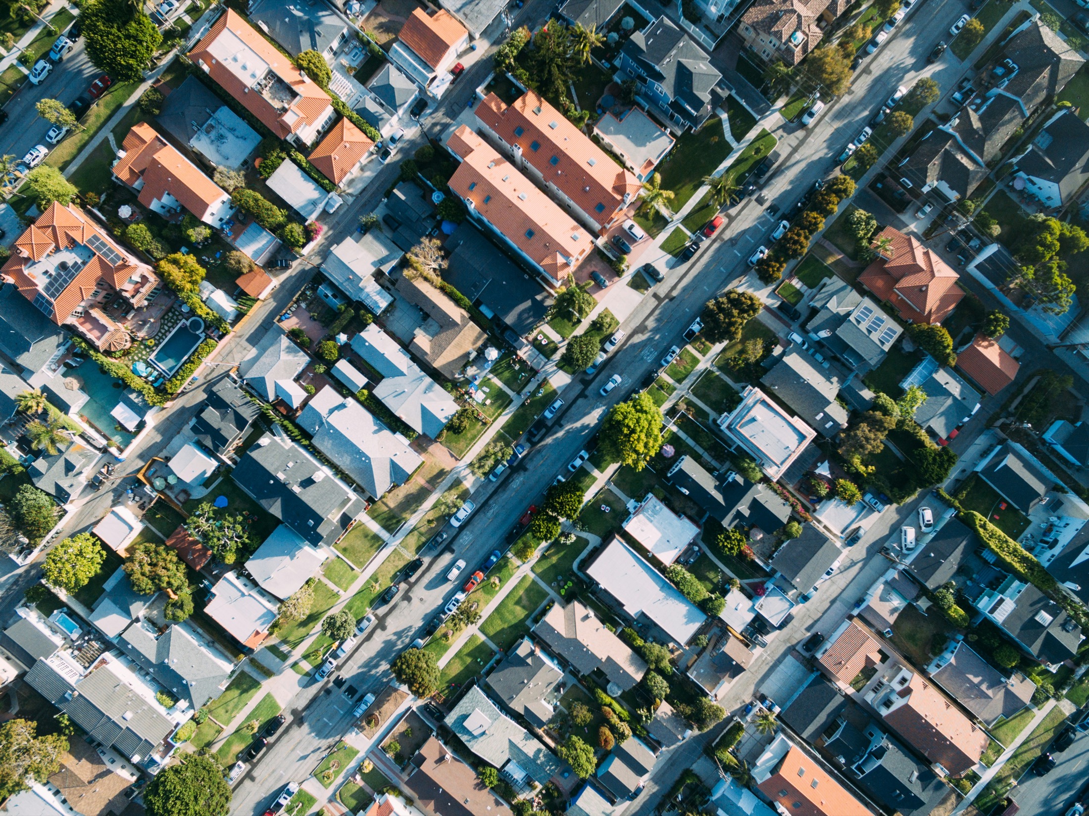 Aerial view of a residential neighborhood in South Redondo Beach, California